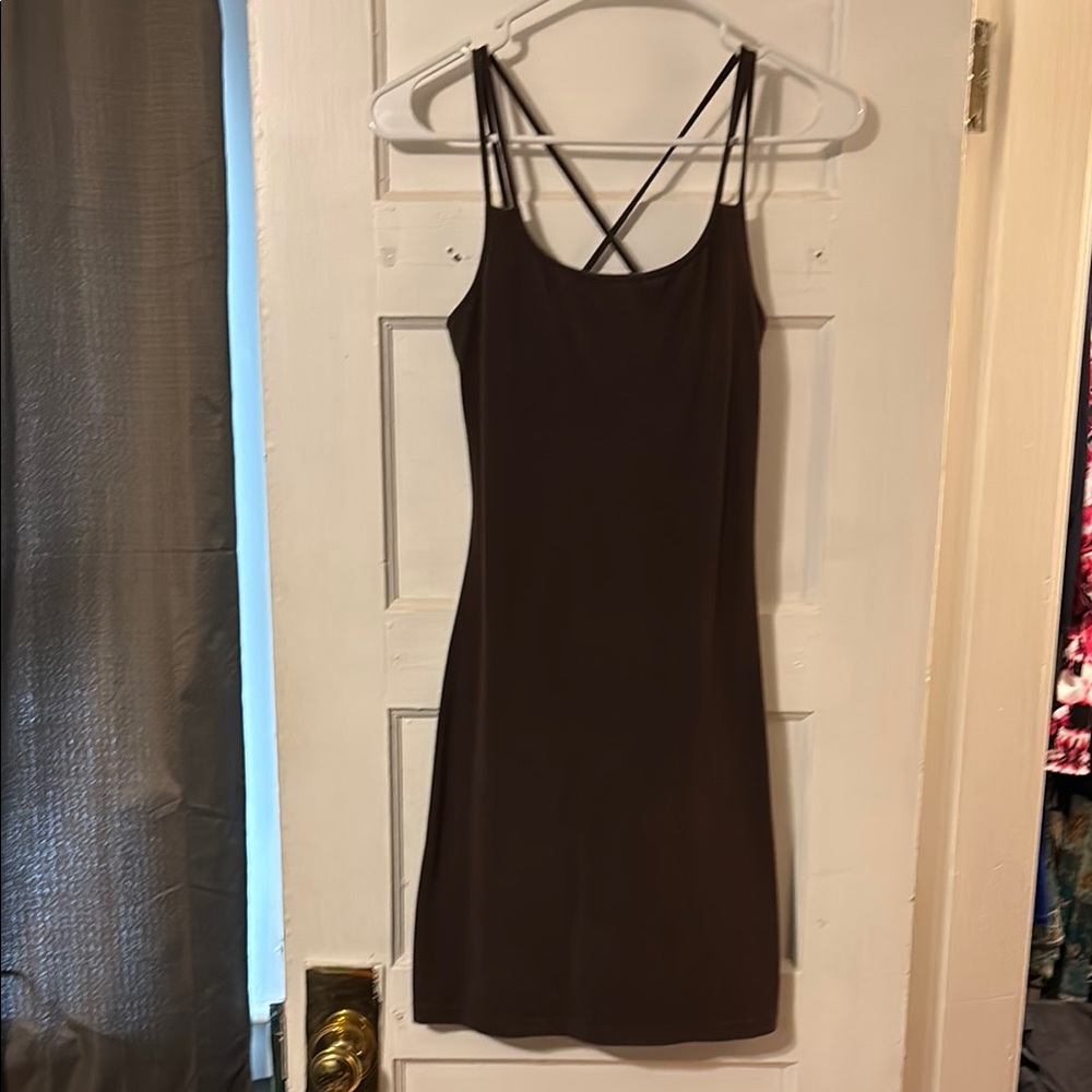 Elegant Brown Spaghetti Strap Dress